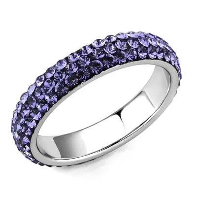 Fashnzfab High Polished (no Plating) Stainless Steel Ring With Top Grade Crystal In Tanzanite In Multi