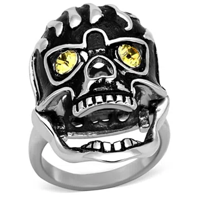 Fashnzfab High Polished (no Plating) Stainless Steel Ring With Top Grade Crystal In Topaz In Black