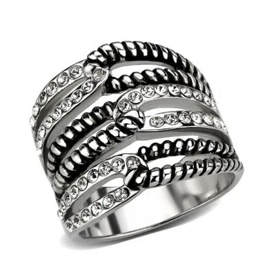 Fashnzfab High Polished Stainless Steel Ring With Top Grade Crystal In Clear In Multi