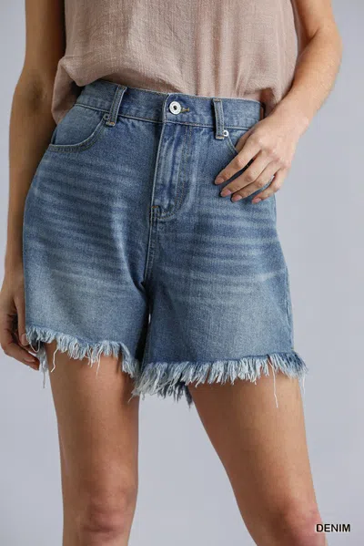 Fashnzfab High Rise Denim Shorts With Raw Hem In Multi