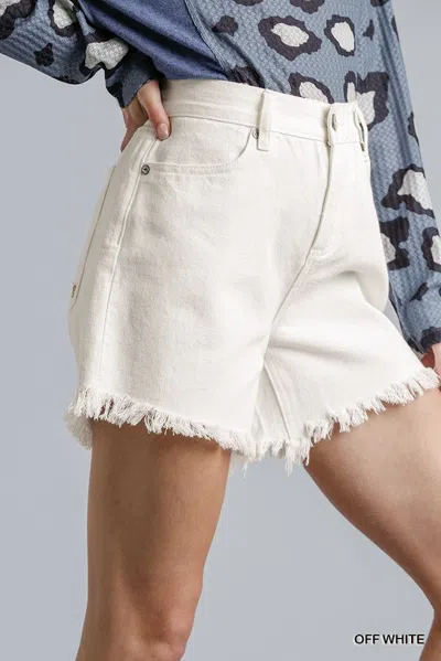 Fashnzfab High Rise Denim Shorts With Raw Hem In White