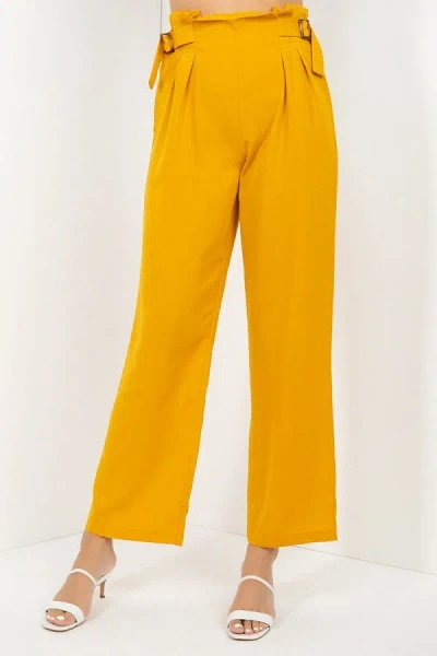 Fashnzfab High Waist Paperbag Wide Pants In Yellow