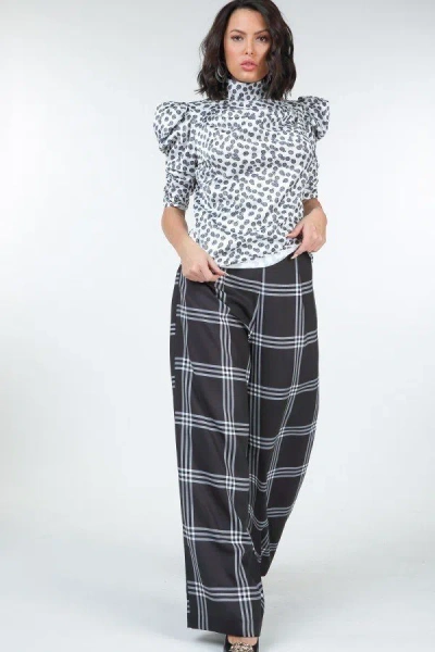 Fashnzfab High Waist Plaid Print Wide Leg Pants In Multi