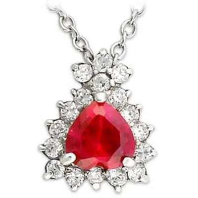 Fashnzfab High-polished 925 Sterling Silver Chain Pendant With Synthetic Corundum In Ruby In Pattern
