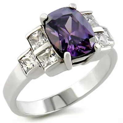 Fashnzfab High-polished 925 Sterling Silver Ring With Aaa Grade Cz In Amethyst In Purple