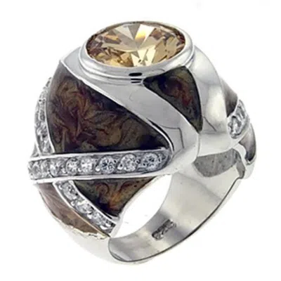 Fashnzfab High-polished 925 Sterling Silver Ring With Aaa Grade Cz In Champagne In Metallic