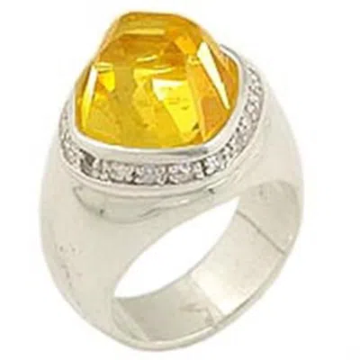 Fashnzfab High-polished 925 Sterling Silver Ring With Aaa Grade Cz In Citrine