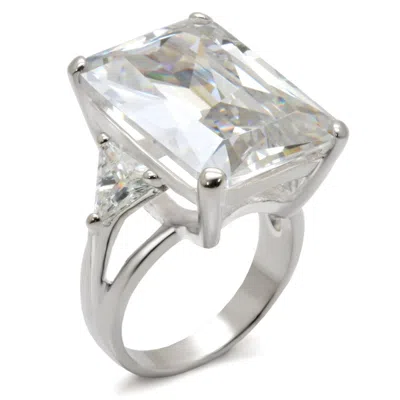 Fashnzfab High-polished 925 Sterling Silver Ring With Aaa Grade Cz In Clear
