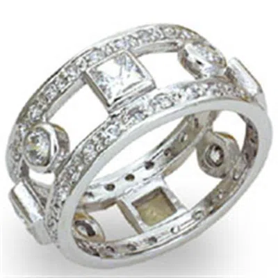 Fashnzfab High-polished 925 Sterling Silver Ring With Aaa Grade Cz In Clear In Gray