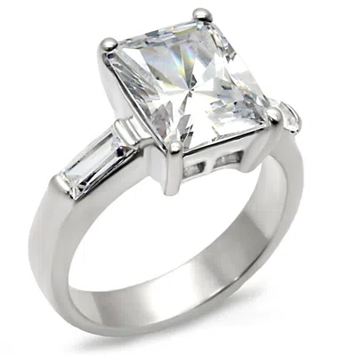 Fashnzfab High-polished 925 Sterling Silver Ring With Aaa Grade Cz In Clear In Gray