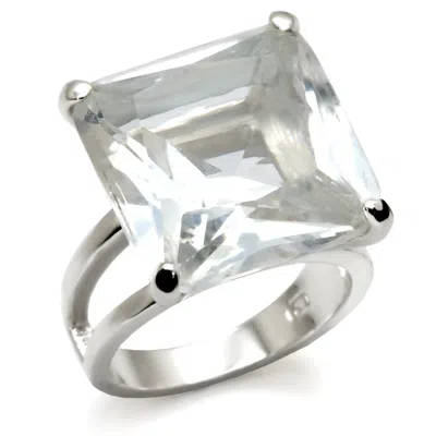 Fashnzfab High-polished 925 Sterling Silver Ring With Aaa Grade Cz In Clear In Metallic