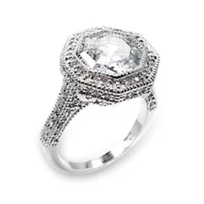 Fashnzfab High-polished 925 Sterling Silver Ring With Aaa Grade Cz In Clear In Metallic