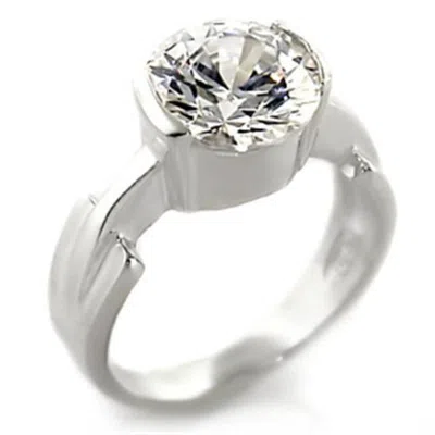Fashnzfab High-polished 925 Sterling Silver Ring With Aaa Grade Cz In Clear In Metallic