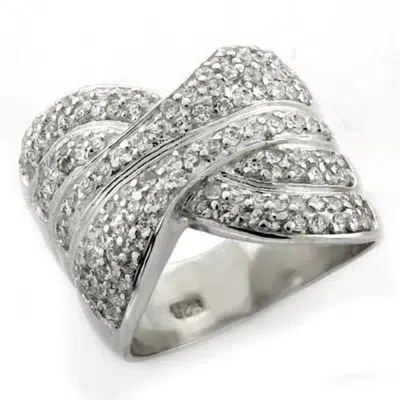 Fashnzfab High-polished 925 Sterling Silver Ring With Aaa Grade Cz In Clear In Metallic