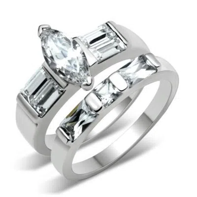 Fashnzfab High-polished 925 Sterling Silver Ring With Aaa Grade Cz In Clear In Metallic