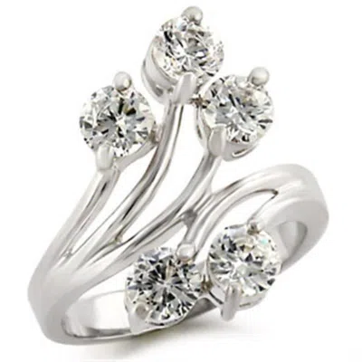 Fashnzfab High-polished 925 Sterling Silver Ring With Aaa Grade Cz In Clear In Multi