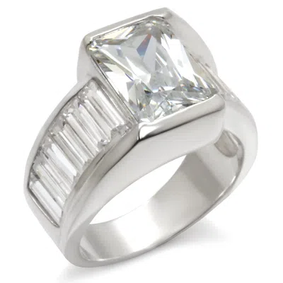 Fashnzfab High-polished 925 Sterling Silver Ring With Aaa Grade Cz In Clear In Pattern