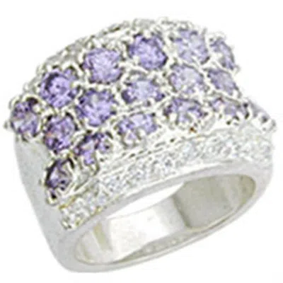 Fashnzfab High-polished 925 Sterling Silver Ring With Aaa Grade Cz In Light Amethyst In Pattern