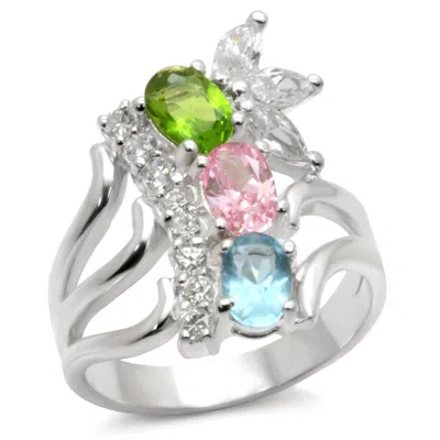 Fashnzfab High-polished 925 Sterling Silver Ring With Aaa Grade Cz In Multi Color In Metallic