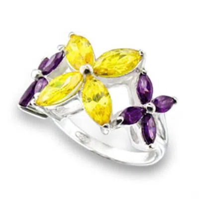 Fashnzfab High-polished 925 Sterling Silver Ring With Aaa Grade Cz In Multi Color In Metallic