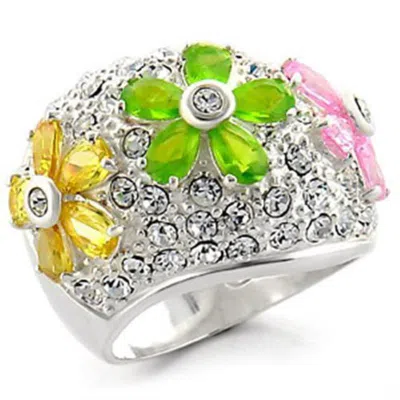Fashnzfab High-polished 925 Sterling Silver Ring With Aaa Grade Cz In Multi Color In Metallic