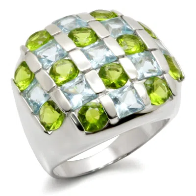 Fashnzfab High-polished 925 Sterling Silver Ring With Aaa Grade Cz In Multi Color In Pattern