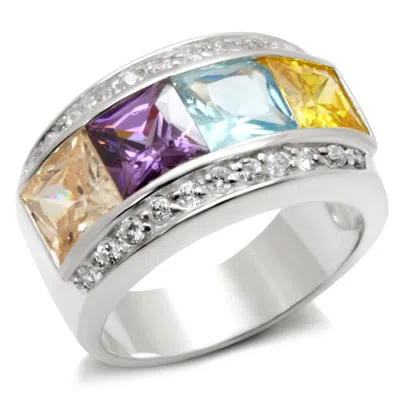 Fashnzfab High-polished 925 Sterling Silver Ring With Aaa Grade Cz In Multi Color In Pattern