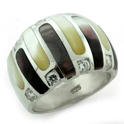 Fashnzfab High-polished 925 Sterling Silver Ring With Precious Stone Conch In Multi Color In Green