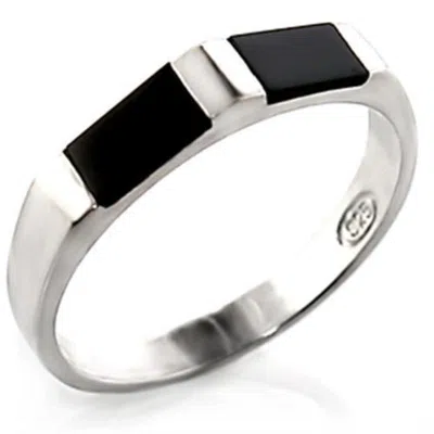 Fashnzfab High-polished 925 Sterling Silver Ring With Semi-precious Onyx In Jet In Multi