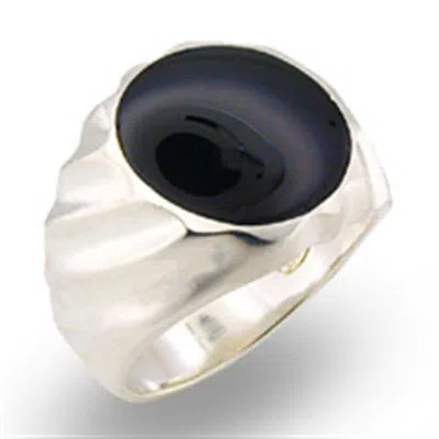 Fashnzfab High-polished 925 Sterling Silver Ring With Semi-precious Onyx In Jet In Yellow
