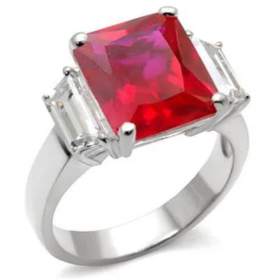 Fashnzfab High-polished 925 Sterling Silver Ring With Synthetic Garnet In Ruby In Red