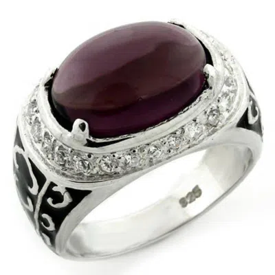 Fashnzfab High-polished 925 Sterling Silver Ring With Synthetic Glass Bead In Amethyst In Multi