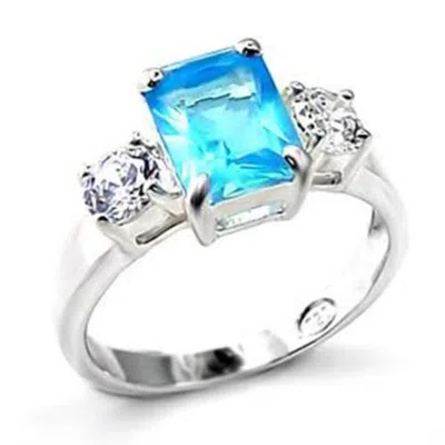 Fashnzfab High-polished 925 Sterling Silver Ring With Synthetic Spinel In Sea Blue In Metallic