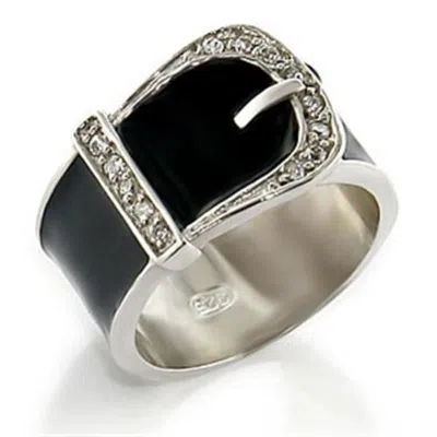 Fashnzfab High-polished 925 Sterling Silver Ring With Top Grade Crystal In Clear In Black