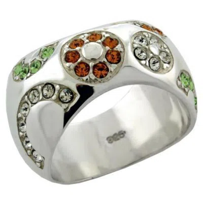 Fashnzfab High-polished 925 Sterling Silver Ring With Top Grade Crystal In Multi Color In Metallic