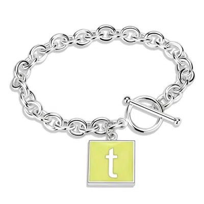 Fashnzfab High-polished Brass Bracelet With Epoxy In Emerald In Silver