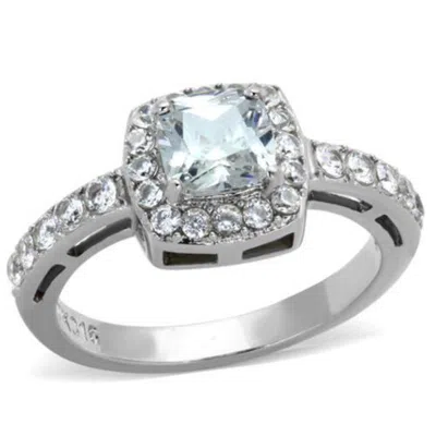Fashnzfab High-polished Stainless Steel Ring With Aaa Grade Cz In Clear In Metallic