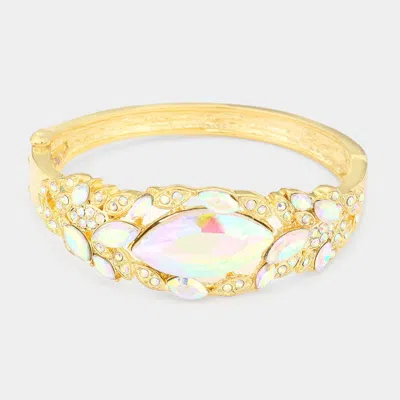 Fashnzfab Hinged Closure Glass Marquise Stone Embellished Evening Bracelet In Gold