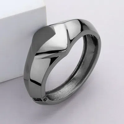 Fashnzfab Hinged Metal Bangle Bracelet - Black, Hematite In Metallic