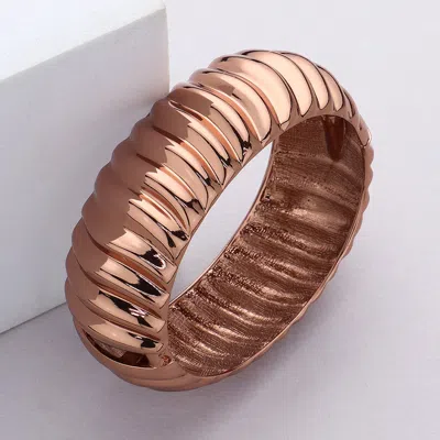 Fashnzfab Hinged Metal Bangle Bracelet - Copper In Brown