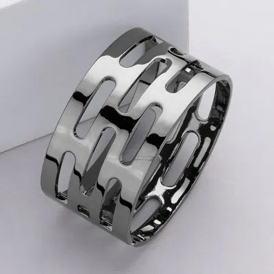 Fashnzfab Hinged Metal Bangle Bracelet - Hematite In Brown