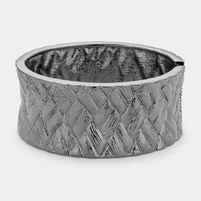 Fashnzfab Hinged Metal Bangle Bracelet - Hematite In Metallic