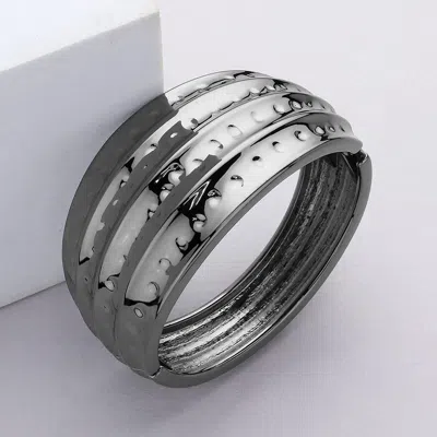 Fashnzfab Hinged Metal Bangle Bracelet - Hematite In Metallic