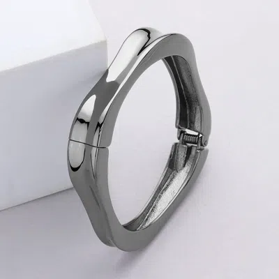 Fashnzfab Hinged Metal Bangle Bracelet Black, Hematite In Silver