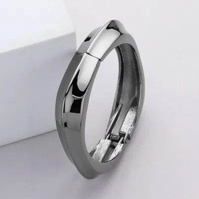 Fashnzfab Hinged Metal Bracelet Hematite In Blue