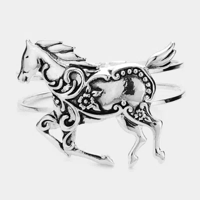 Fashnzfab Hinged Metal Running Horse Hinged Bracelet Antique Silver In Metallic