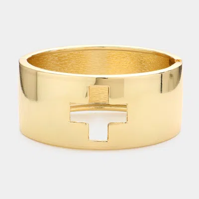Fashnzfab Hinged Metal Square Cross Bracelet Gold
