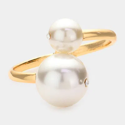 Fashnzfab Hinged Pearl Rhinestone Bracelet In Gold