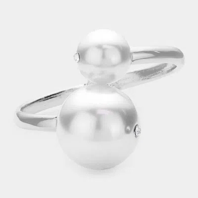 Fashnzfab Hinged Pearl Rhinestone Bracelet In Gray