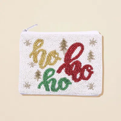 Fashnzfab Ho Ho Ho Christmas Message Sequin Seed Beaded Mini Pouch Bag In Multi
